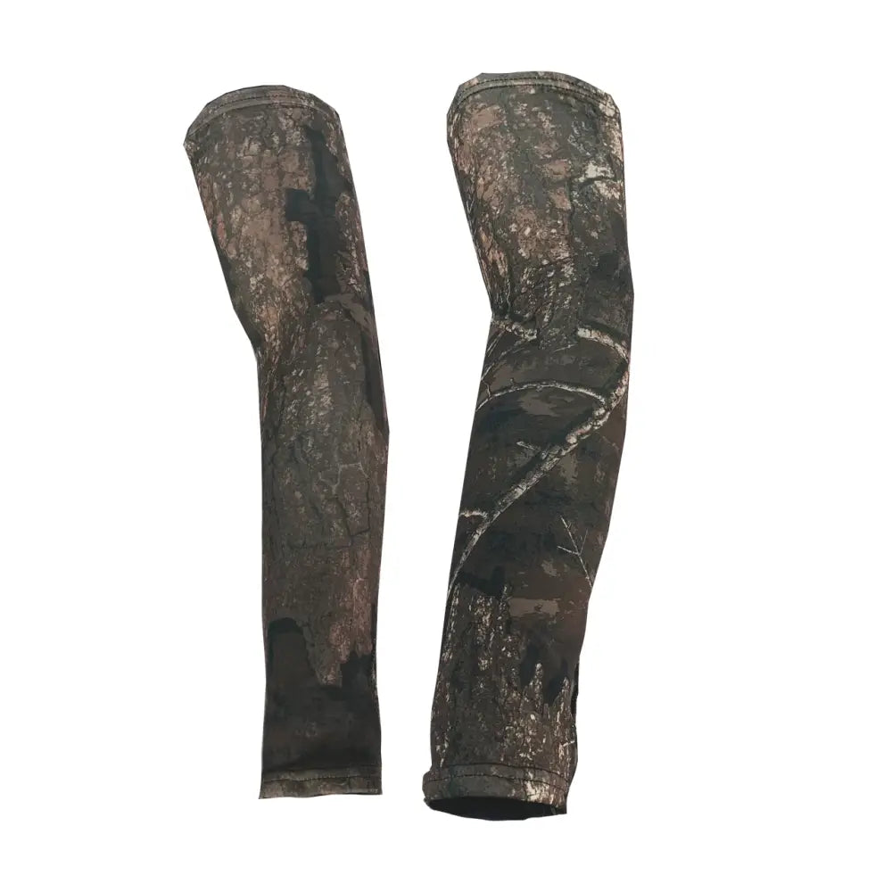 Green Realtree Timber bow sleeves by Titan 3D, designed for archery, featuring a camouflage pattern and comfortable fit.