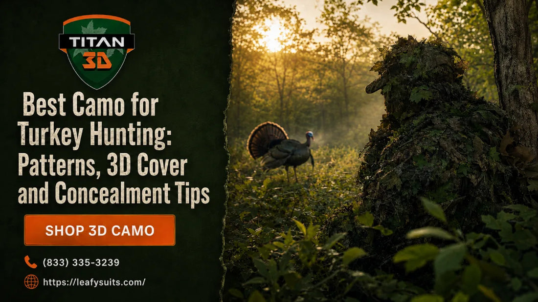 Hunter wearing effective camouflage gear in dense woods to showcase the best camo for turkey hunting