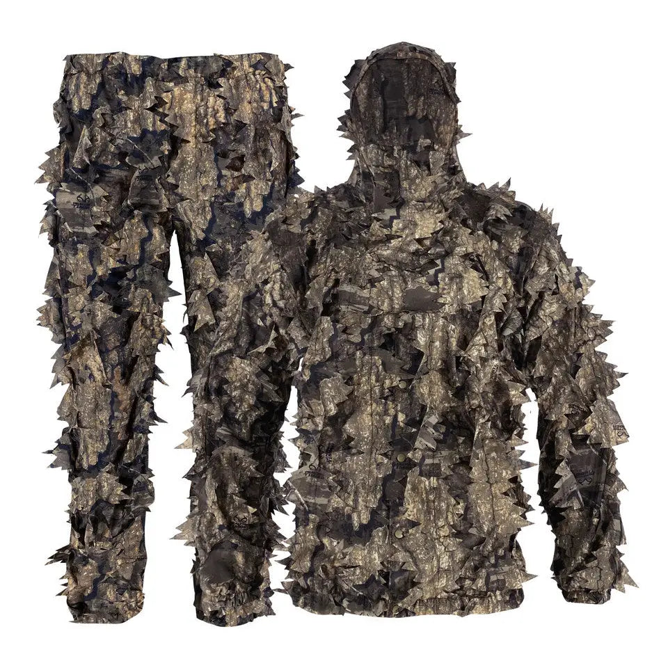 Titan 3D Leafy Suit in Realtree Timber camouflage, size Small, showcasing realistic leafy pattern for outdoor concealment.