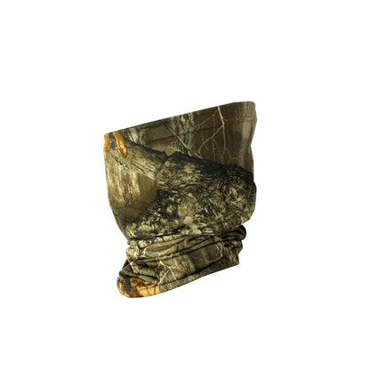 Real Tree Edge neck gaiter by Titan 3D, versatile camouflage neck covering with leafy pattern for outdoor activities.