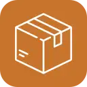 Orange cardboard shipping box with white tape and flap markings.