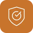 Orange shield-shaped icon with a white checkmark inside.