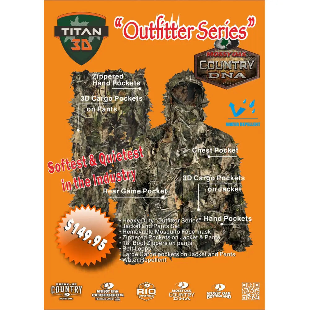Titan 3D Outfitter Series Leafy Suit P designed for camouflage with leafy pattern, full-body outdoor hunting apparel.