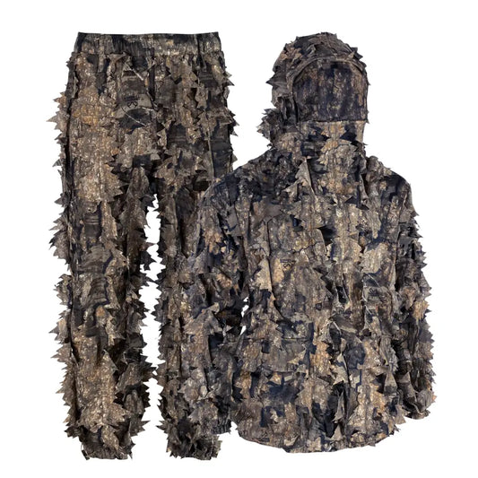 Titan 3D Outfitter Series Leafy Suit in real tree timber camouflage, size small, designed for outdoor hunting and concealment.