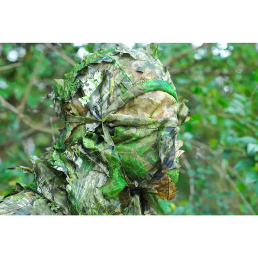 Titan 3D Leafy Hunting Face Mask from Titan 3D featuring camouflage leaves for outdoor hunting concealment.